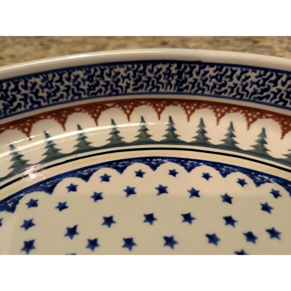 Boleslawiec Polish Pottery Christmas Tree Stars Oval Baking Dish 13.75 inx9.5in - Picture 2 of 7